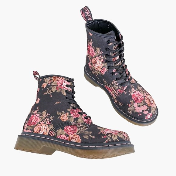 Dr. Martens Shoes - Dr. Martens 1460 Lace Up Boot Size 6 Brown & Pink Victorian Floral Canvas Combat
